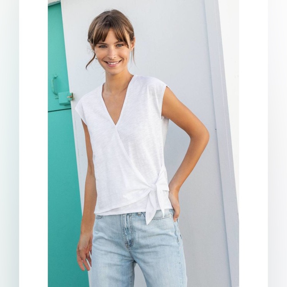 NWOT- Lilla P Faux Wrap White Tee-Size M